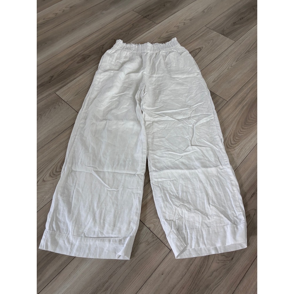 Abercrombie & Fitch White Linen Blend Wide Leg Smocked Waist Pants Small - Picture 1 of 4